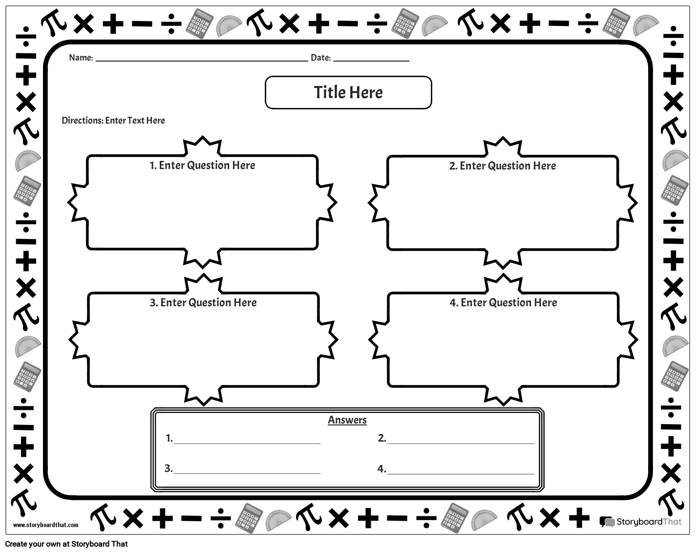 Problem Solving Worksheet - Landscape BW 1