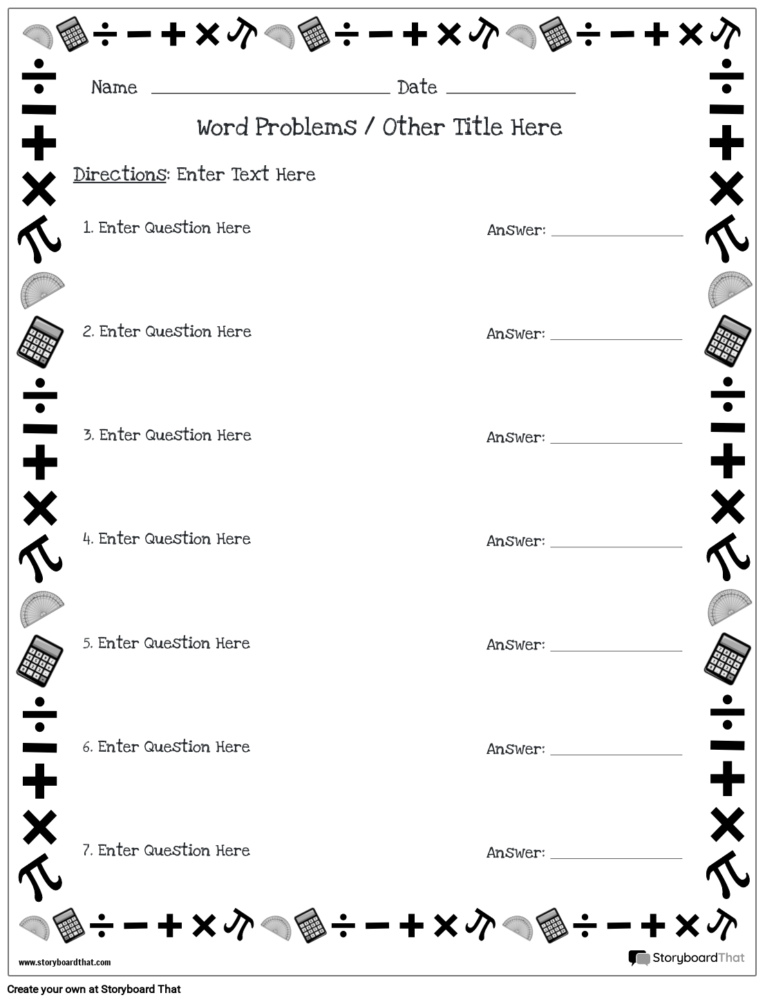 Practice Problem Solving Worksheet with Math Symbols