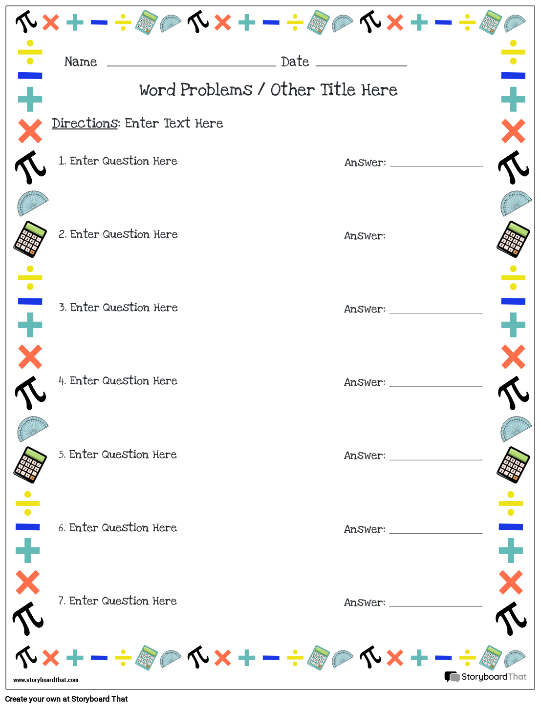 Problem Solving Worksheet Portrait Color 1 Storyboard