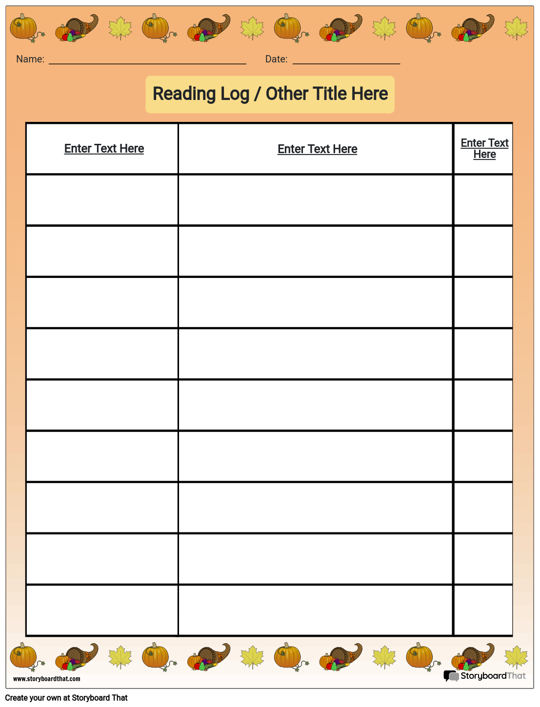 Reading Log Template Create A Reading Log StoryboardThat