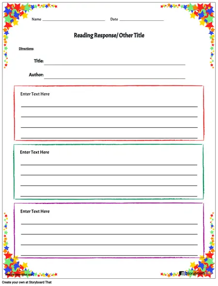 Reading Response Worksheets — Reading Response Template | StoryboardThat