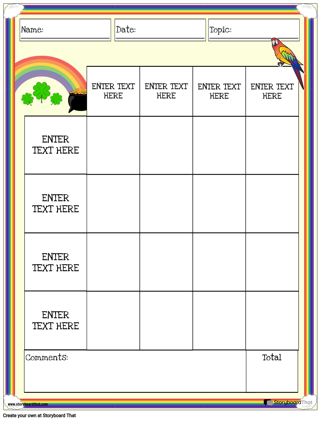 Colorful Rainbow Themed Rubric Worksheet Design