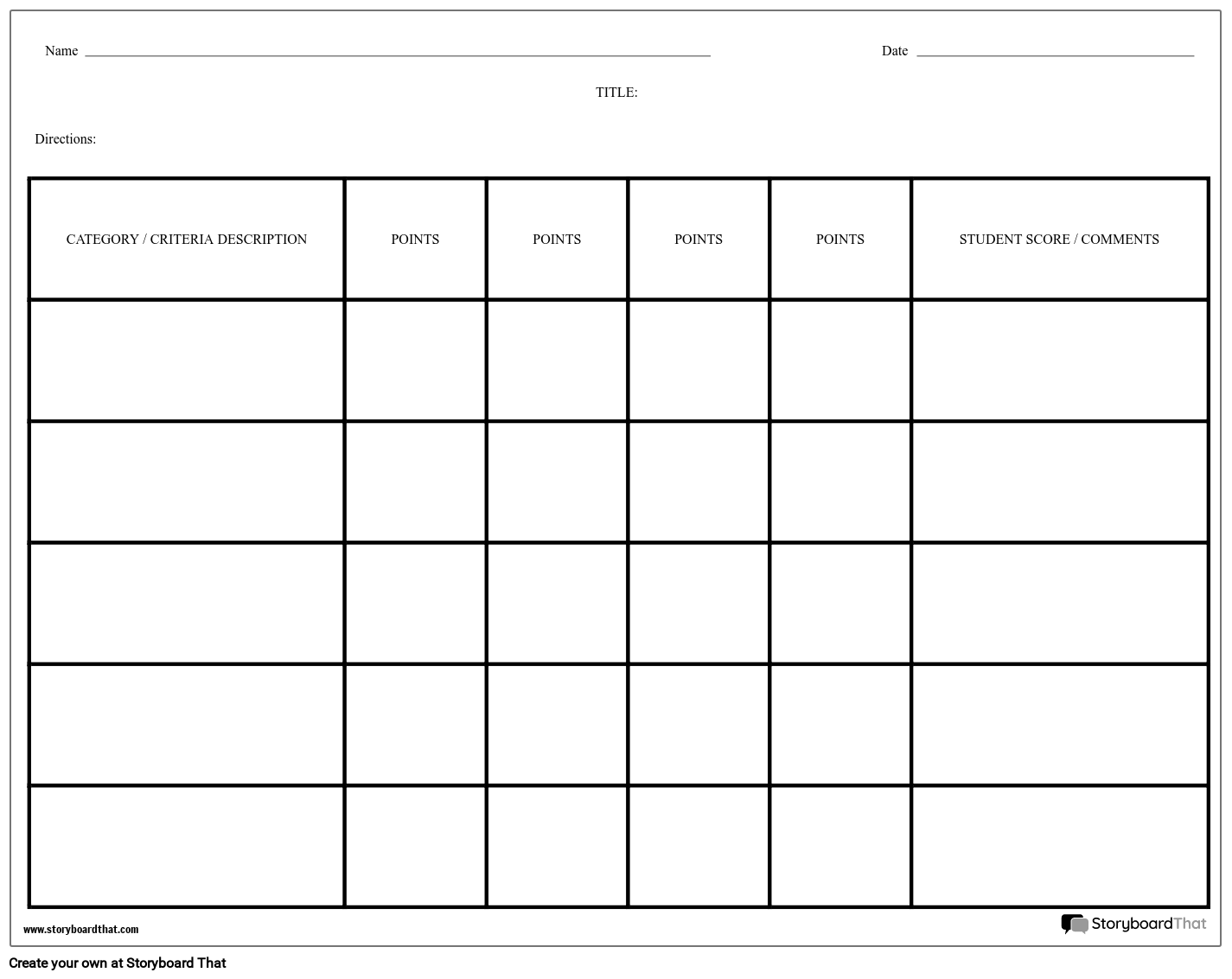 Grid Based Simple Rubric Practice Worksheet