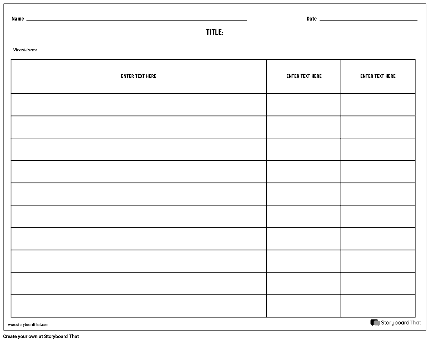 Rubric Worksheet Template with a Simple Table