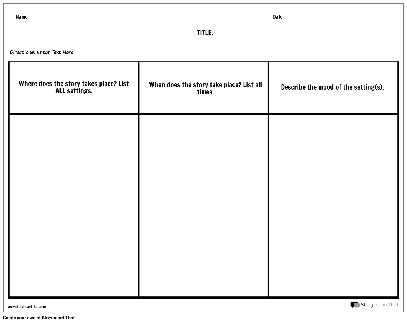 Editable 3 Column Setting Worksheet Template