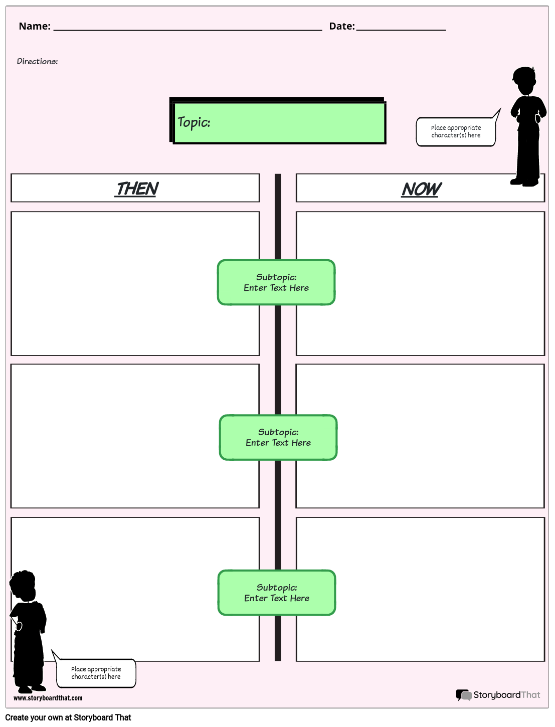 Light Green Themed Then and Now Social Studies Graphic Organizer