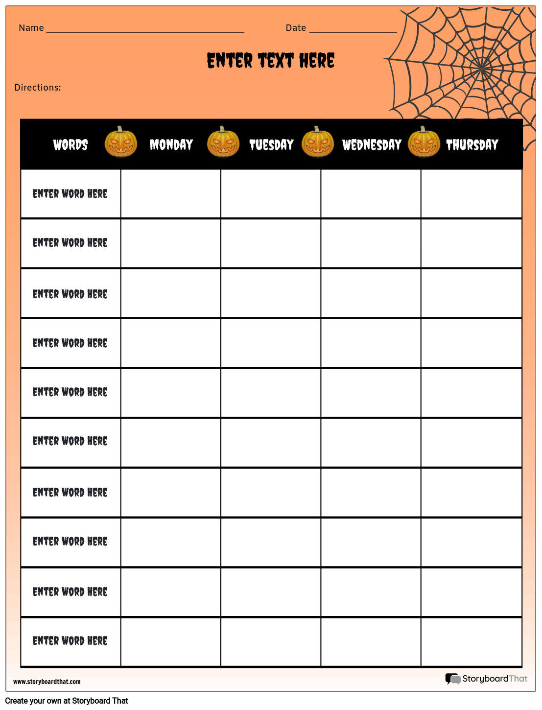 Halloween Themed Spelling Practice Worksheet Template