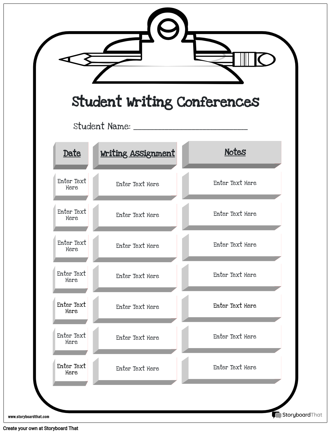 Student/ Teacher Conference Template with a Clipboard