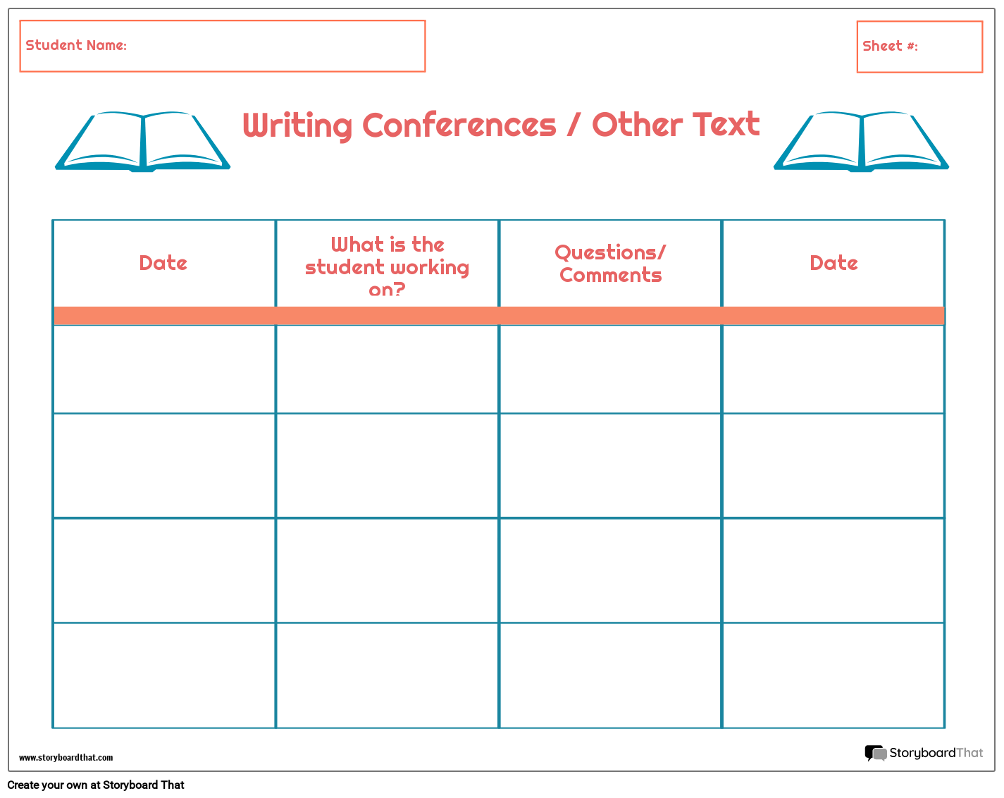 Colorful Table Based Student/ Teacher Conference Template