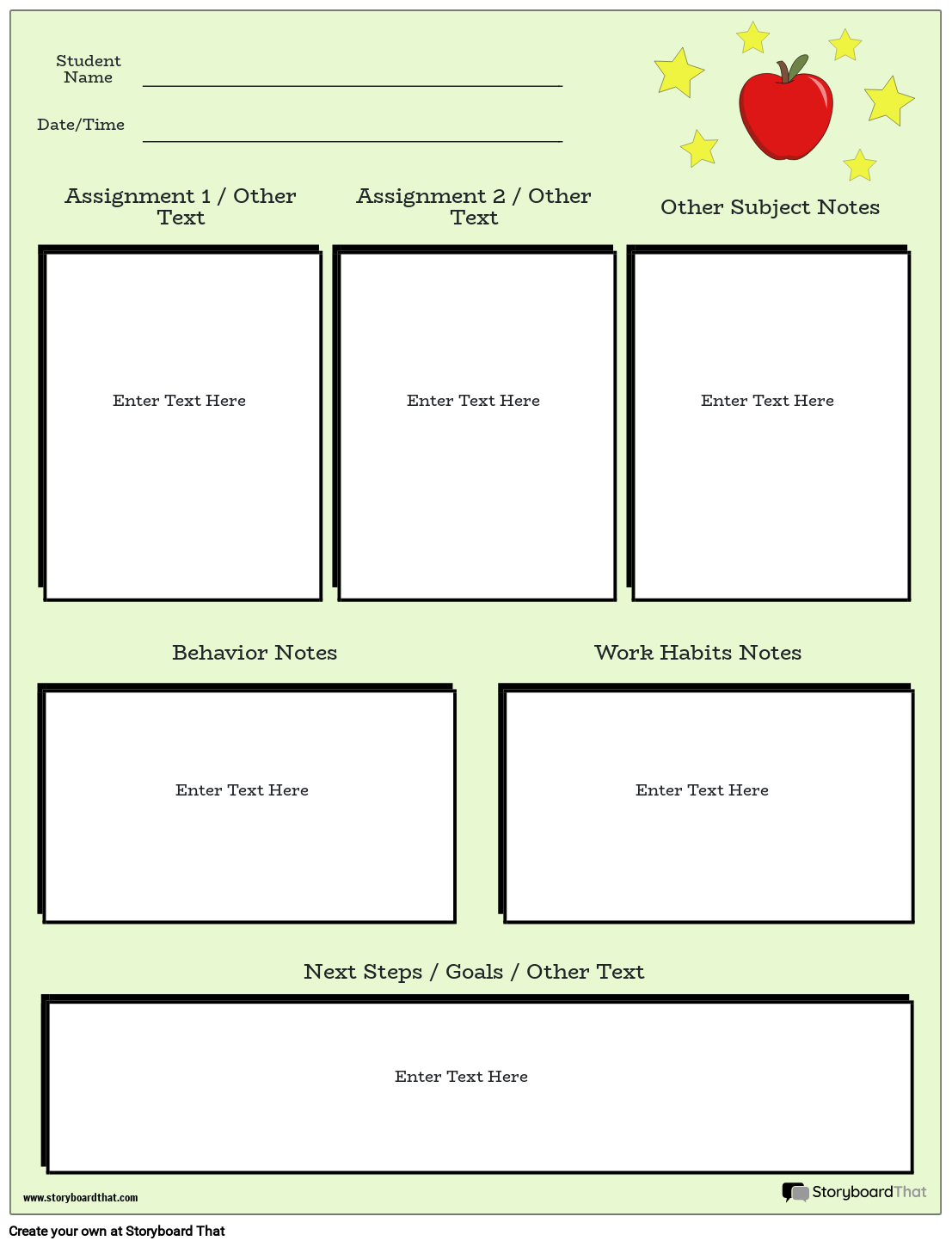 Student/ Teacher Conference Template Featuring an Apple