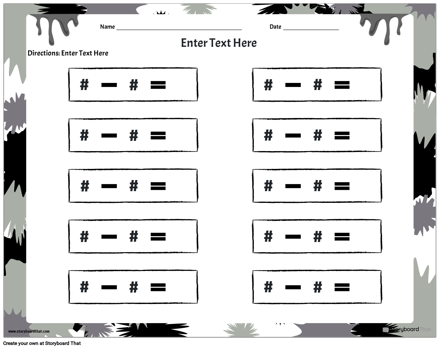 Subtraction Landscape BW 1 Storyboard Door Worksheet templates