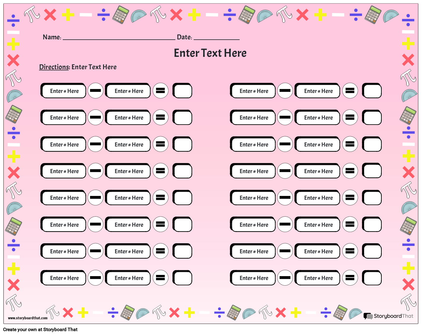 Subtraction Landscape Color 2 Storyboard Door Worksheet templates