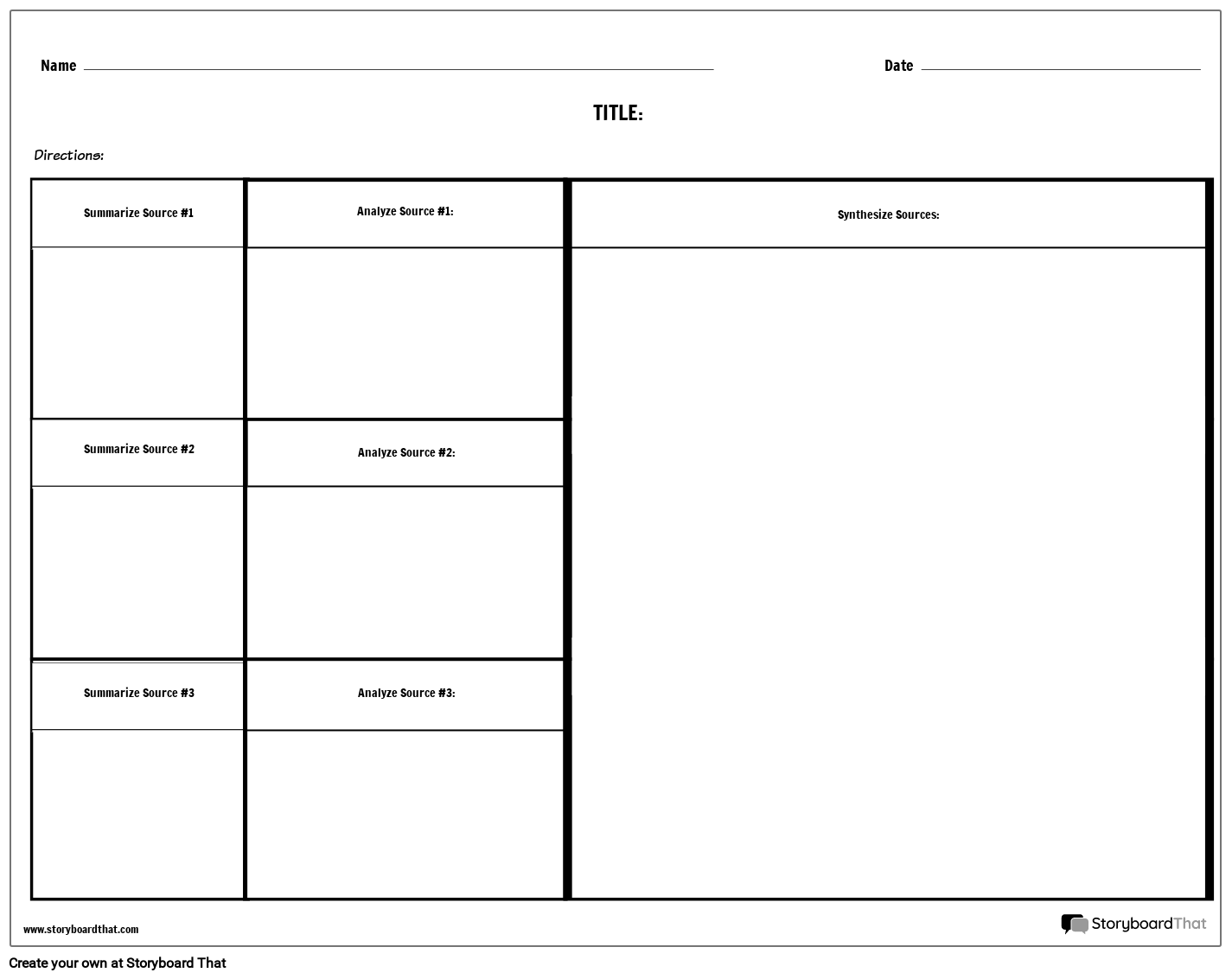 Simple Summary & Synthesis Template in Landscape