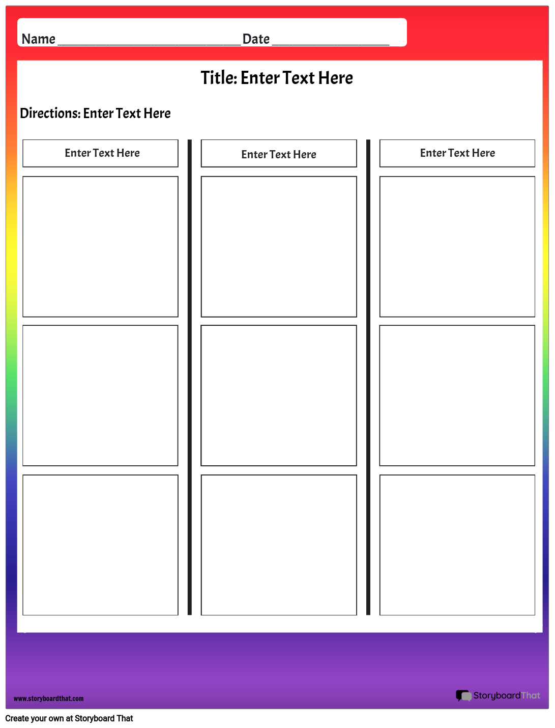 T-Chart Worksheet Template with a Rainbow Theme