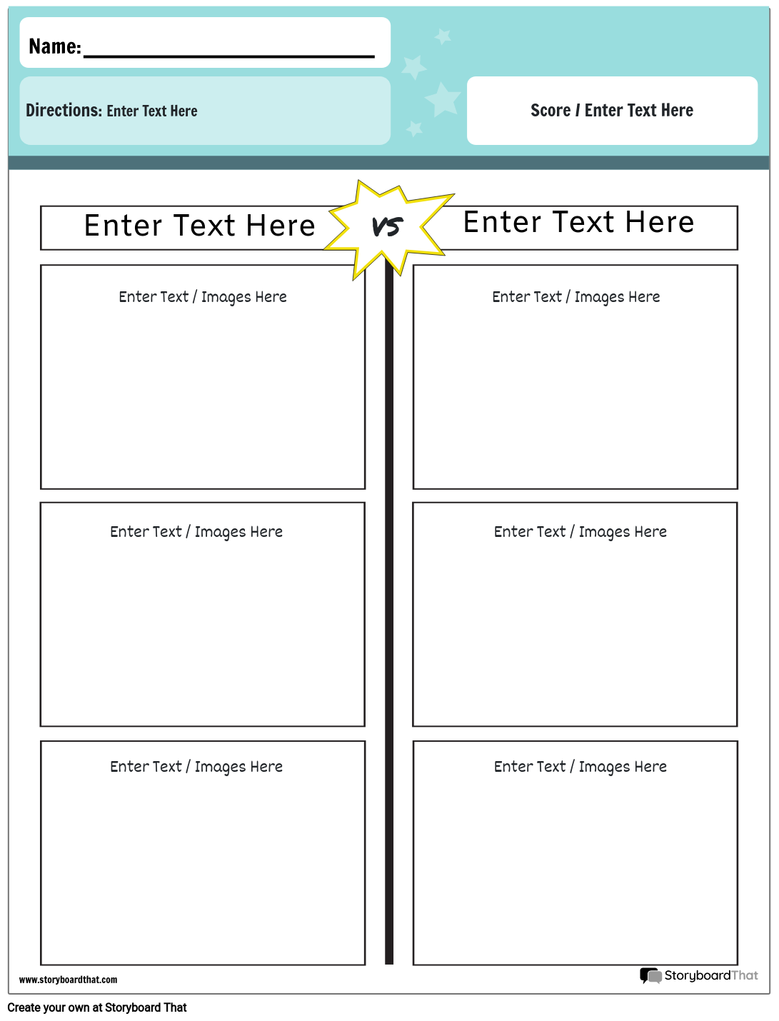 Cute Blue Background T-Chart Worksheet Template