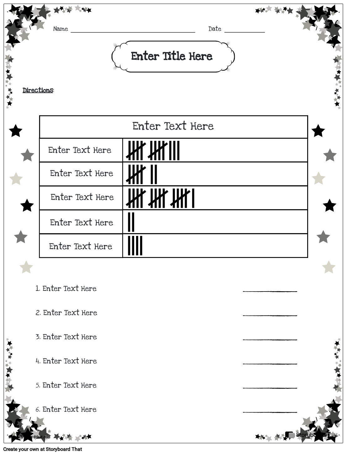 Tally black and white star themed template 
