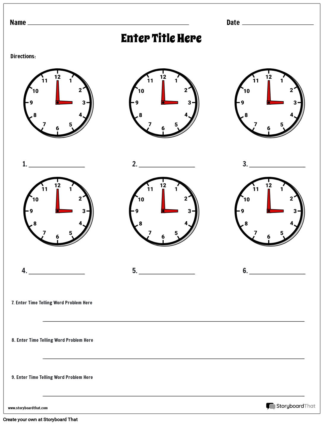 Telling Time Template
