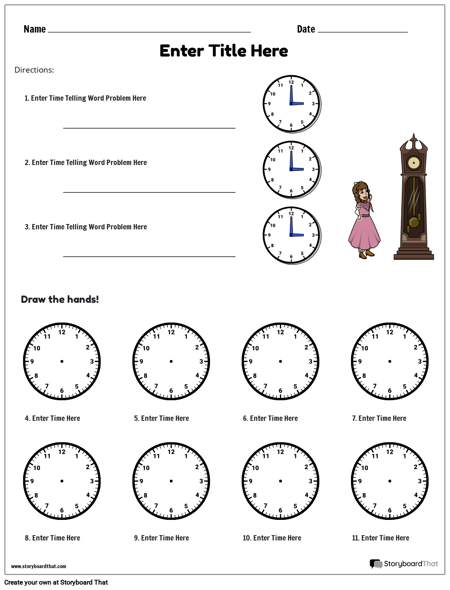 custom telling time worksheets clock worksheets storyboard that