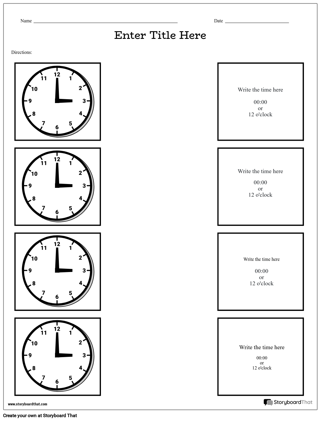 Free Blank Clock Worksheet Template