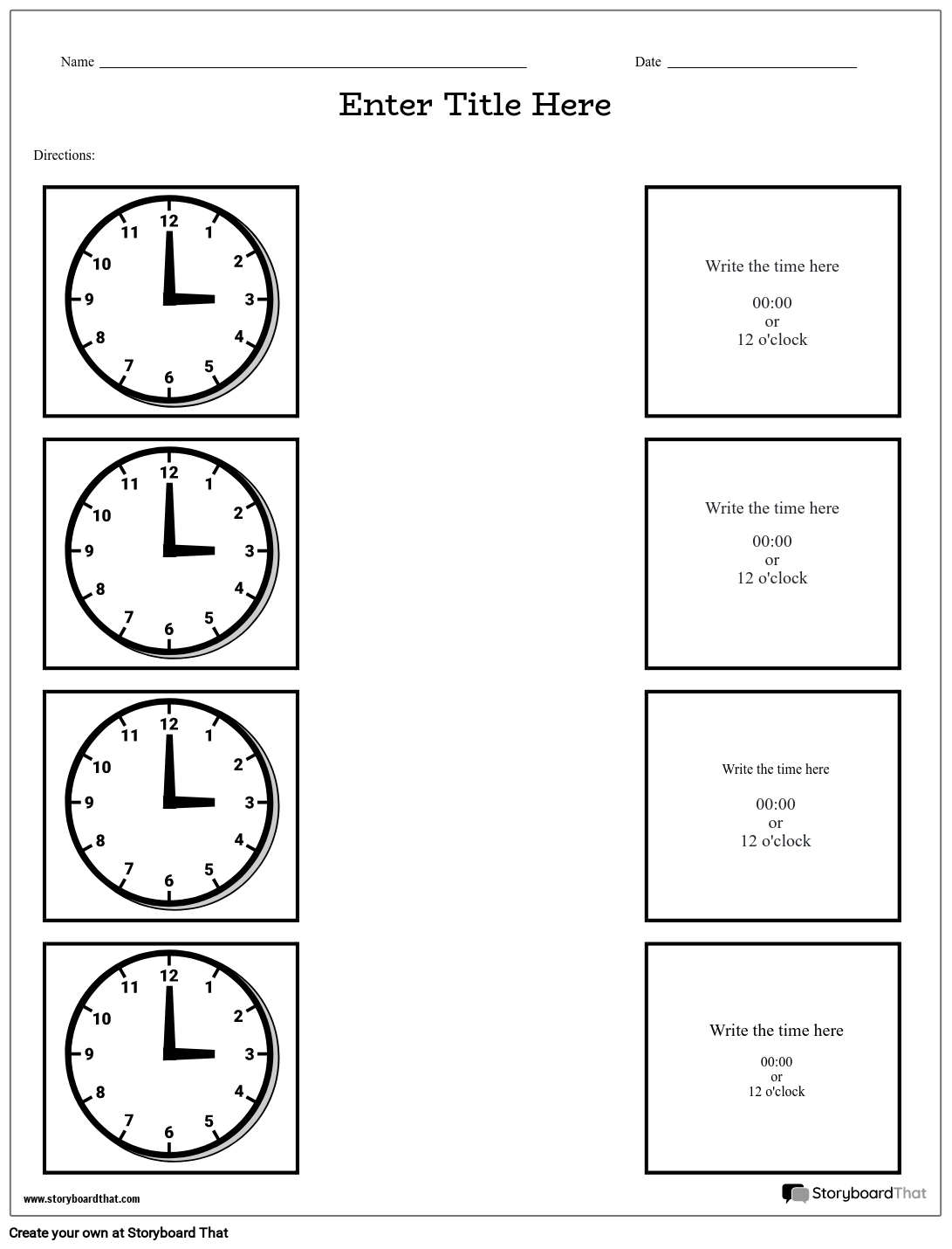 Telling Time 3 Storyboard Por Worksheet templates