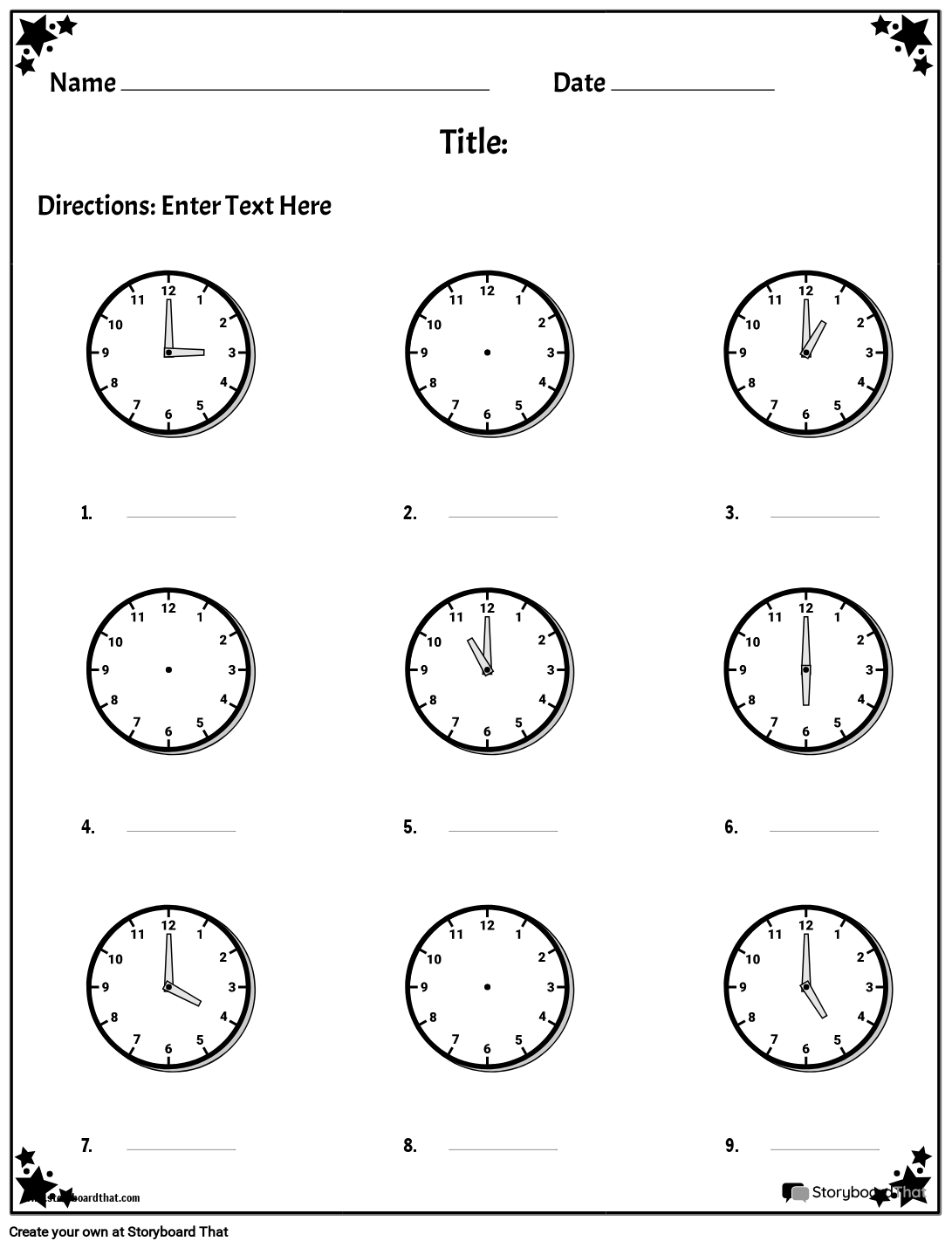 Printable Clock Worksheet for Students
