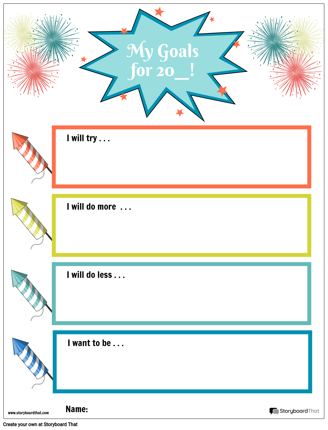 Goal Setting Template with Fireworks Theme