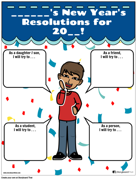 Template, New Year's Resolutions, Blue