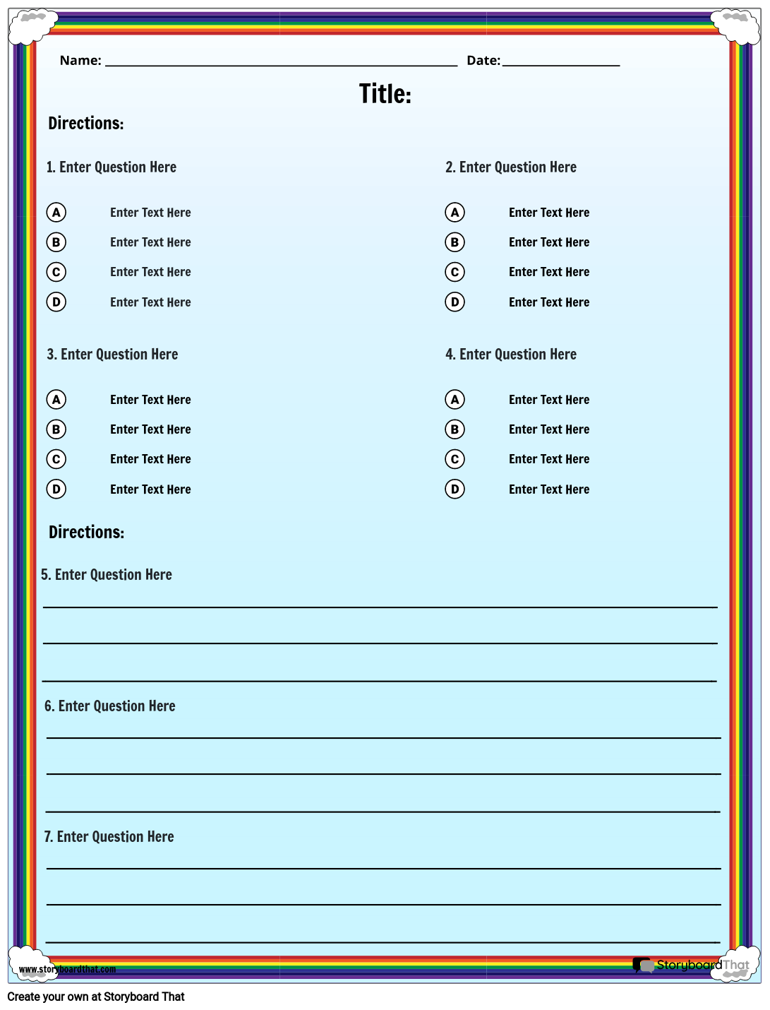 Aesthetic Cloudy Descriptive and MCQs Quiz Template