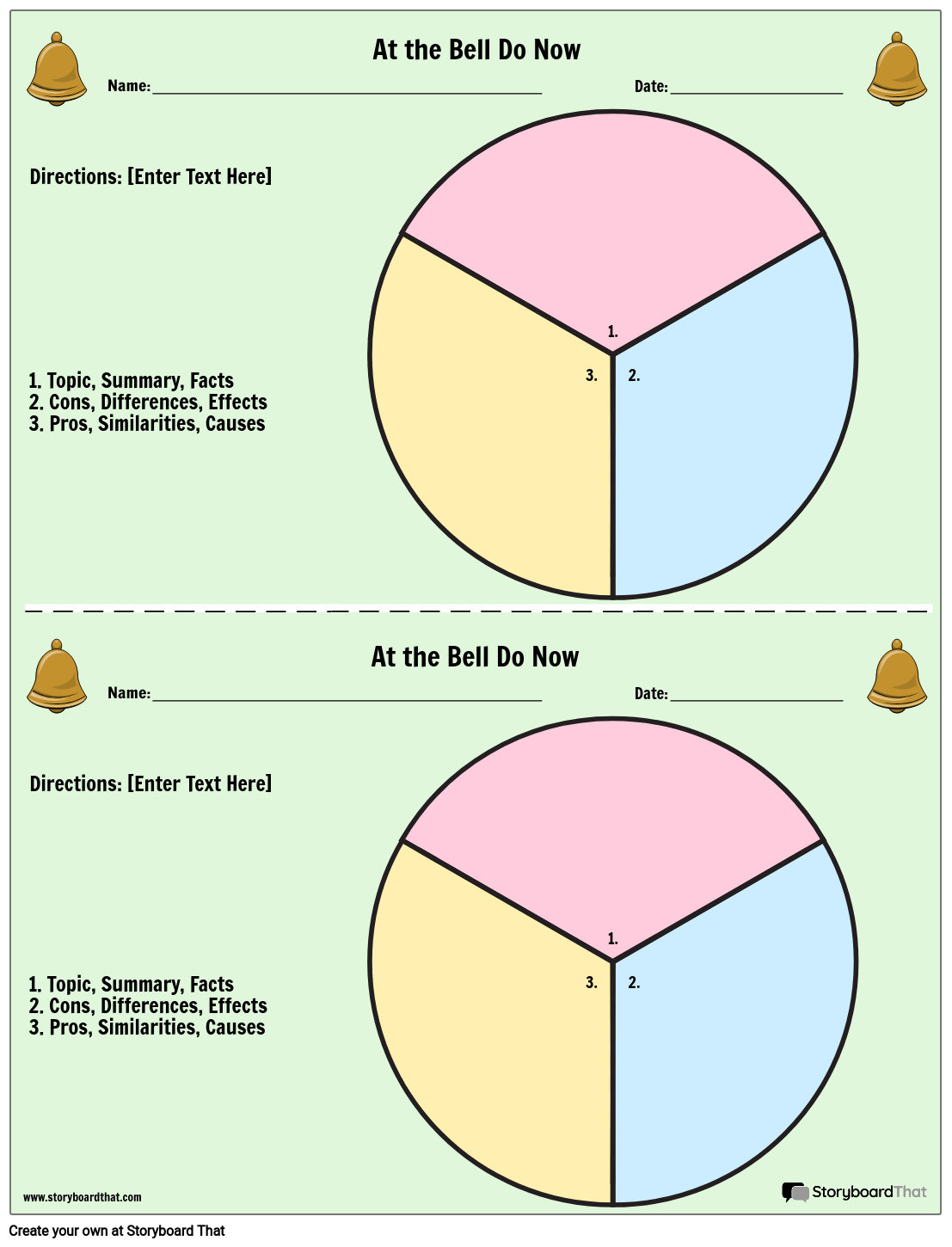 Pie Chart Bell Ringer Worksheet Design