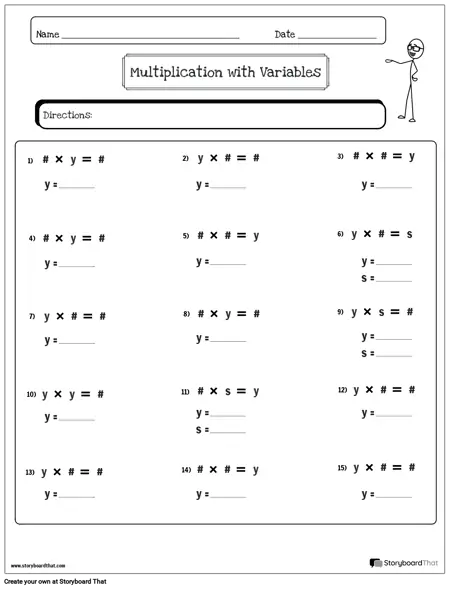 Variables Worksheet Portrait BW 2
