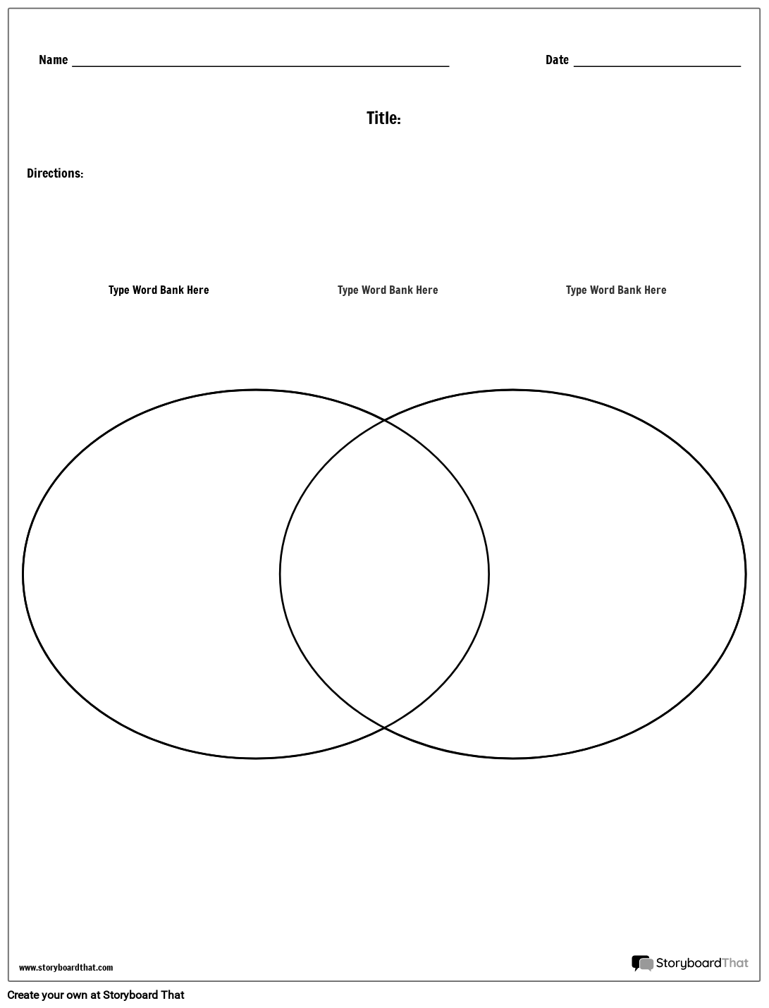 Two-Circle Venn Diagram Worksheet