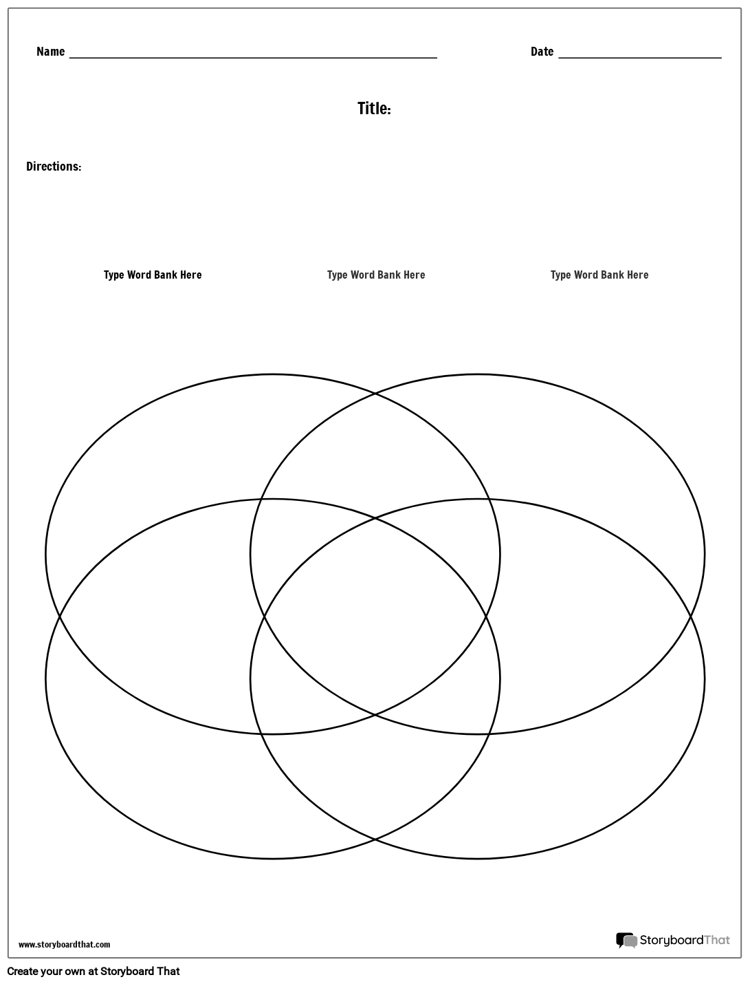 4 Sets Venn Diagram Template