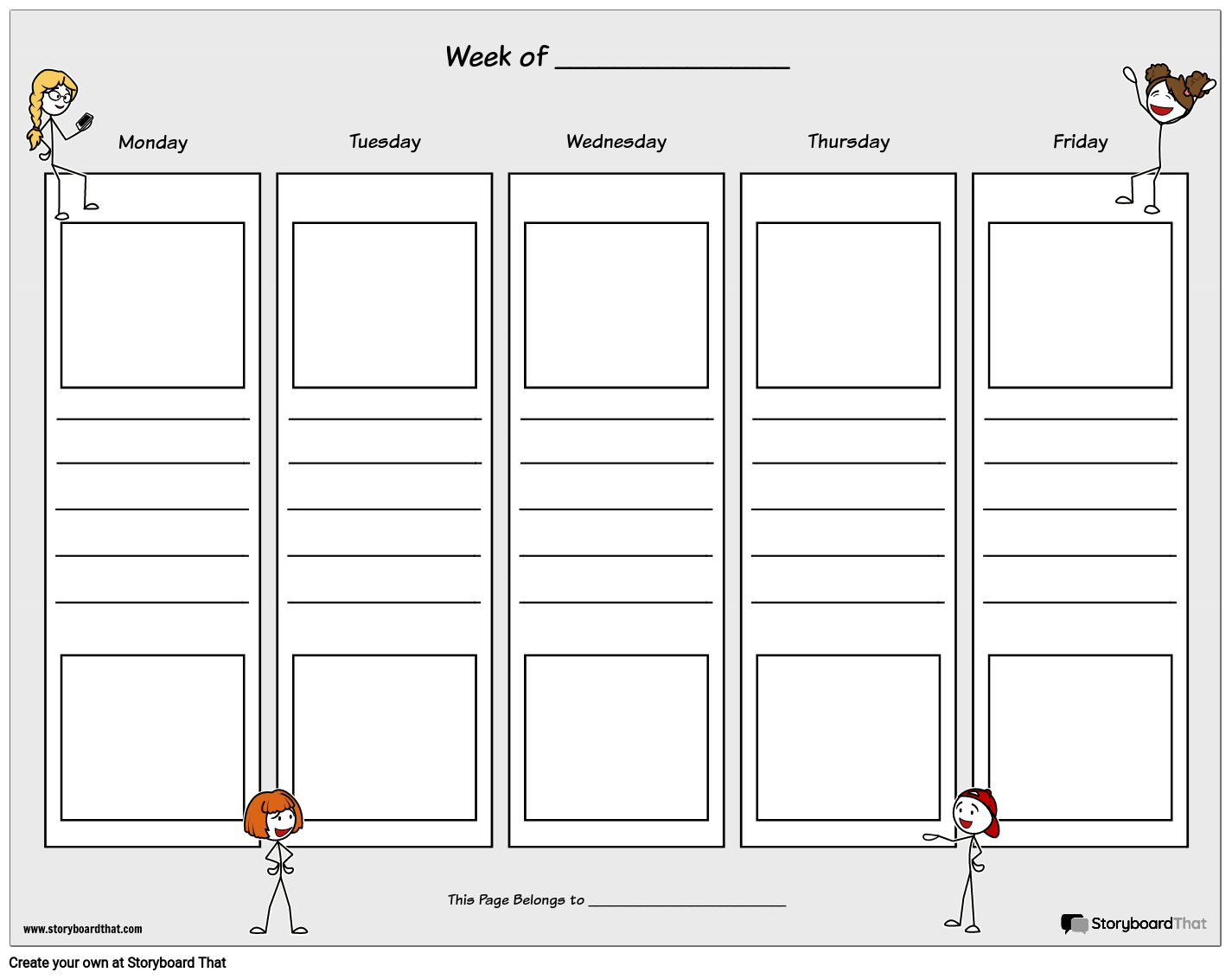 Stickman Based Weekly Planner Sheet in Landscape