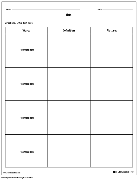 Word, Picture, Definition Worksheet