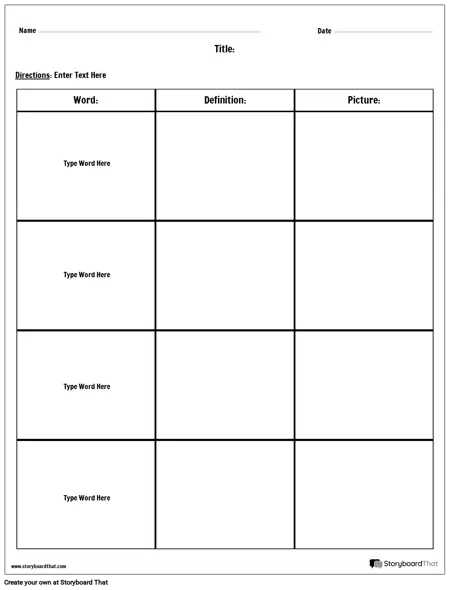 Word, Picture, Definition Worksheet