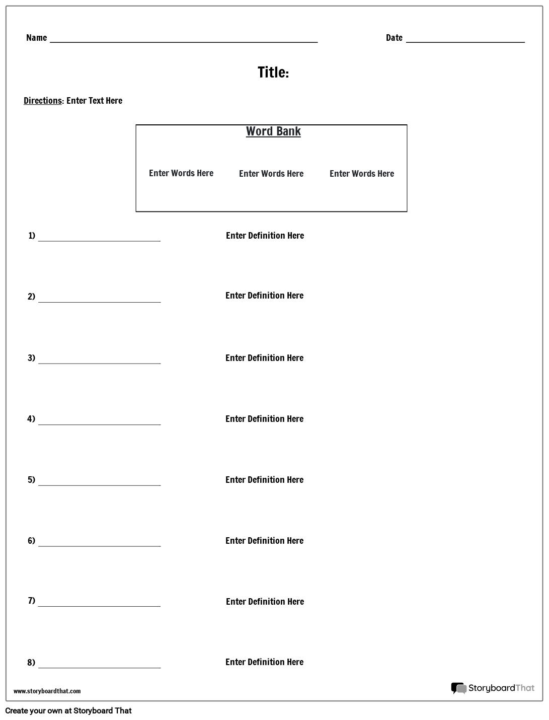 Create Free Worksheet Definition Templates