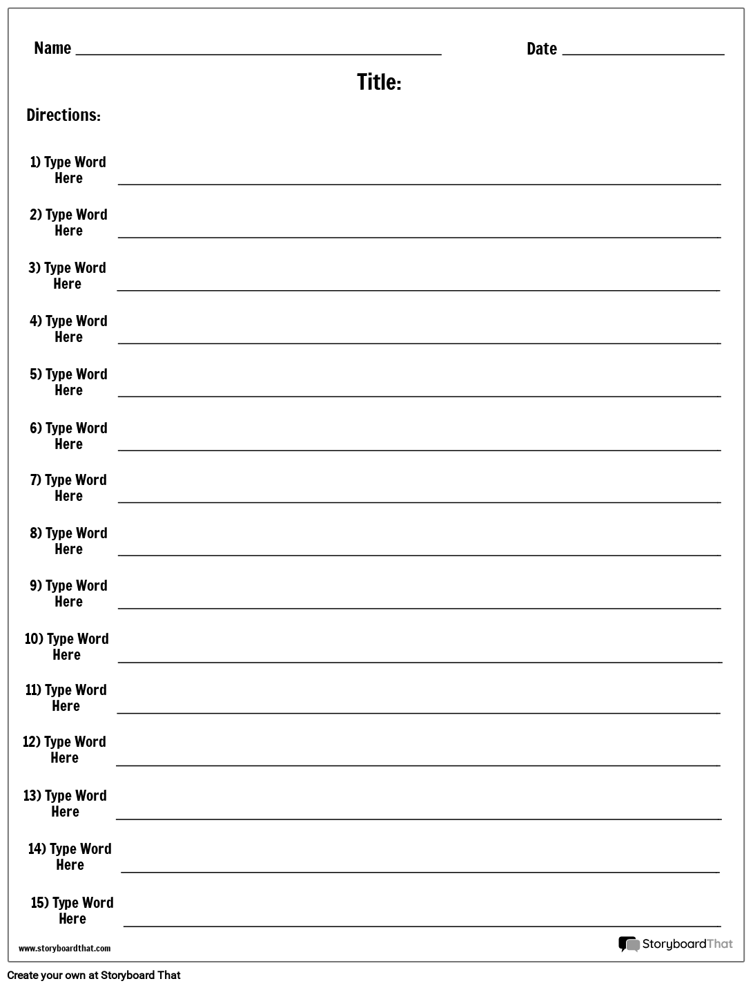 Word Worksheet Template