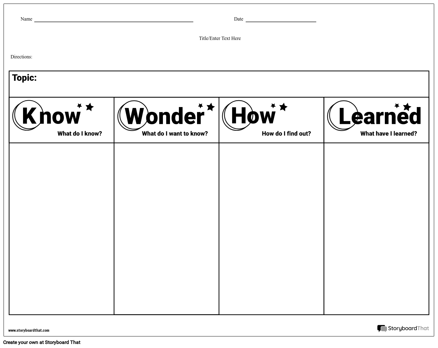 KWL Chart Template Make KWHL Chart Worksheets Storyboard That